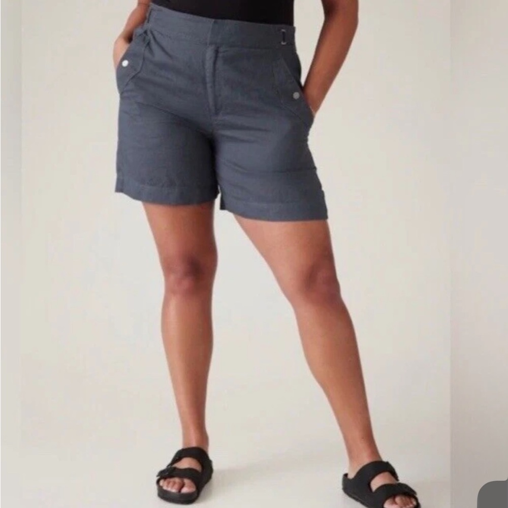 Athleta Voyager 100% Linen High Rise Pockets 7 Inch Lightweight NWOT Shorts 4